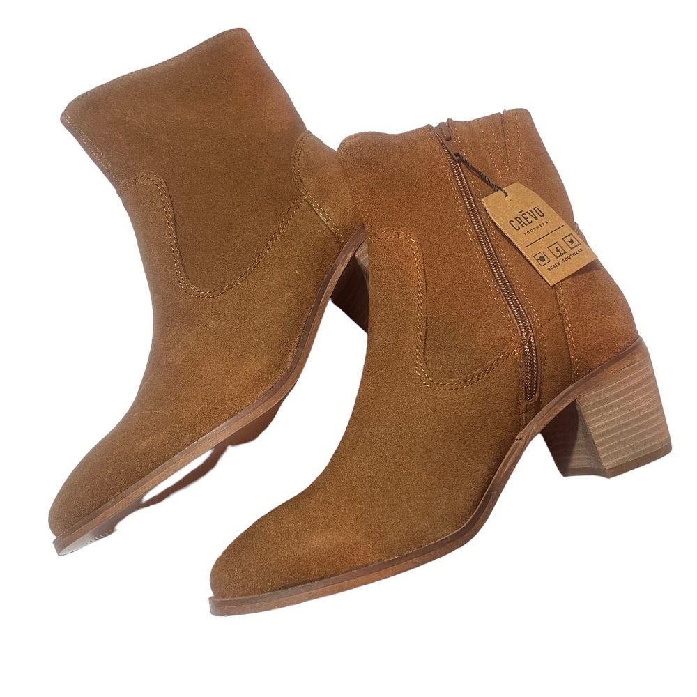 CREVO  NEW Brown Suede Boots 10 Simple Unlined Mid Boot Chestnut
